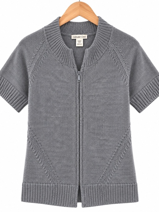 Coldwater Creek Sweaters - Coldwater Creek Gray Short-Sleeve Zip-Front Cardigan